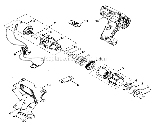 Motor Asy Diagram and Parts List for 315270840  Craftsman Cordless Drill