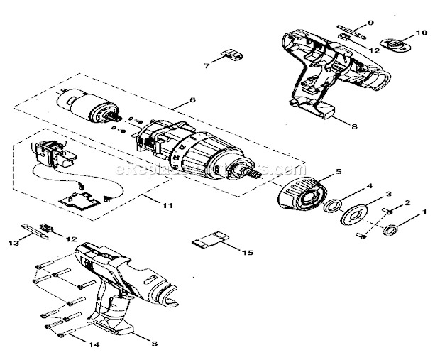 Motor Assy Diagram and Parts List for 315270860  Craftsman Hammer Drill