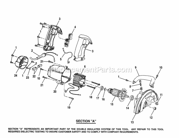 Handle/Housing Diagram and Parts List for 3152711080  Craftsman Circular Saw