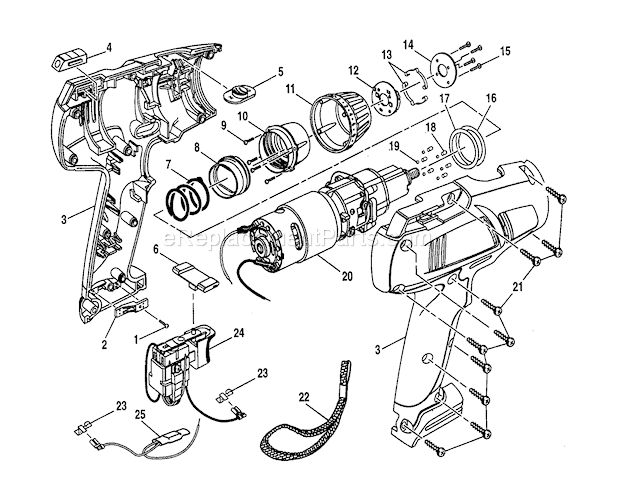 Housing/Motor Diagram and Parts List for 315271230  Craftsman Cordless Drill