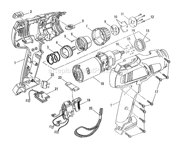 Housing/Motor Diagram and Parts List for 315271240  Craftsman Cordless Drill