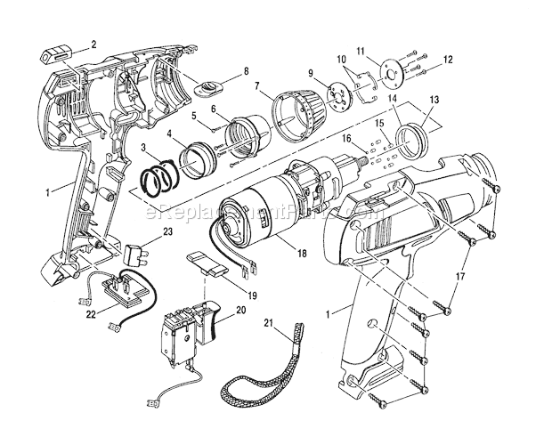 Housing/Motor Diagram and Parts List for 315271250  Craftsman Cordless Drill