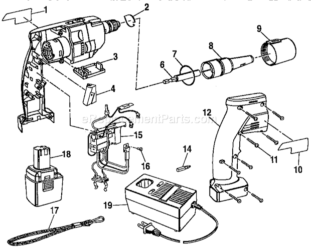 Housing Assembly Diagram and Parts List for 315271370  Craftsman Cordless Drill
