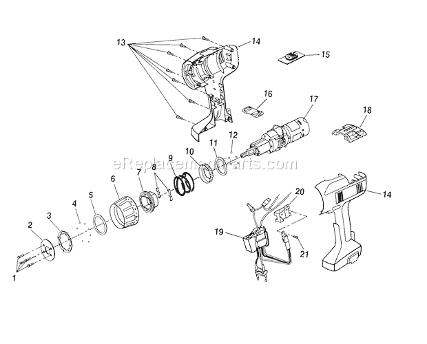 Housing/Motor Diagram and Parts List for 315271830  Craftsman Cordless Drill