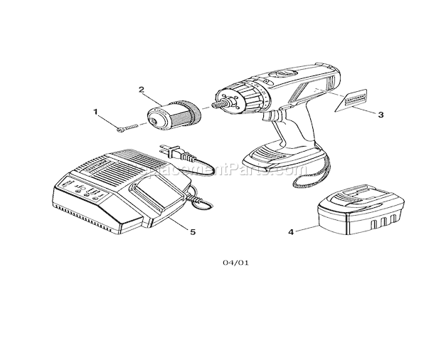 3/8" - 9.6 Volts Drill-Dr... Diagram and Parts List for 315273980  Craftsman Cordless Drill