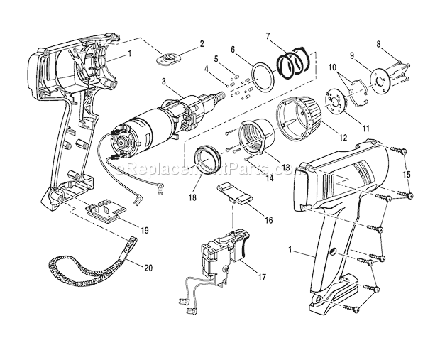 Housing Diagram and Parts List for 315273980  Craftsman Cordless Drill