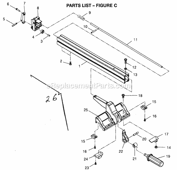 Fence Assy Diagram and Parts List for 315274130  Craftsman Table Saw