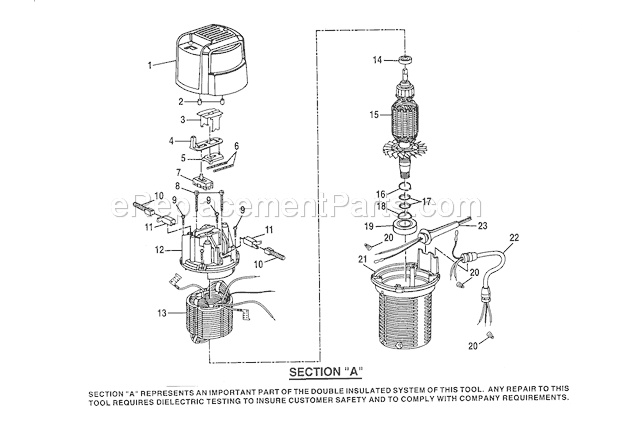 Section "A" Diagram and Parts List for 315275000  Craftsman Router