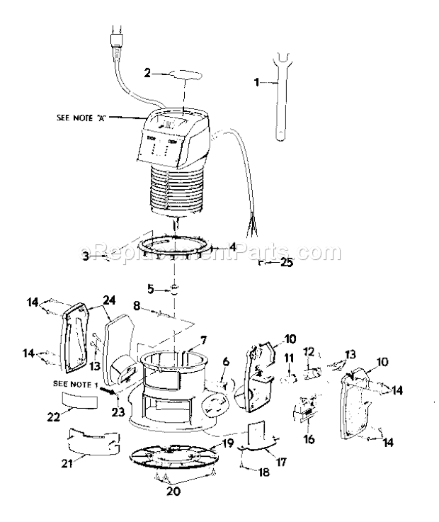 Base Assembly Diagram and Parts List for 315275010  Craftsman Router
