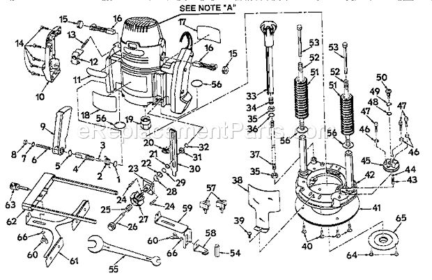 Base Assembly Diagram and Parts List for 315275052  Craftsman Router