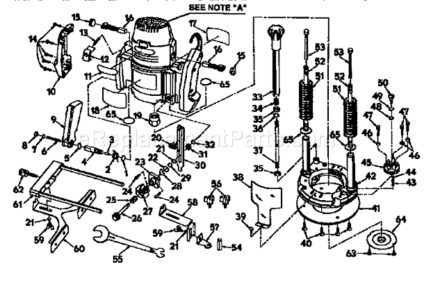 Base Assembly Diagram and Parts List for 315275061  Craftsman Router