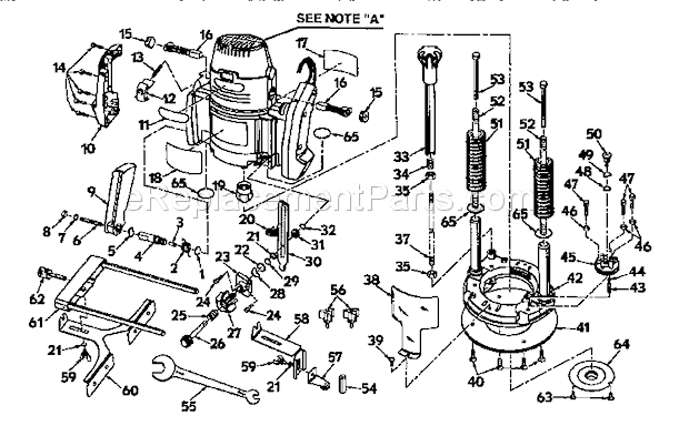 Base Assembly Diagram and Parts List for 315275062  Craftsman Router