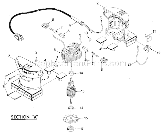 Motor Assembly Diagram and Parts List for 315277040  Craftsman Orbital or Palm Sander