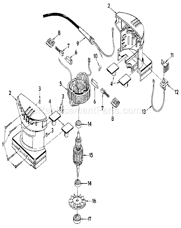 Motor Assembly Diagram and Parts List for 315277041  Craftsman Sander Polisher