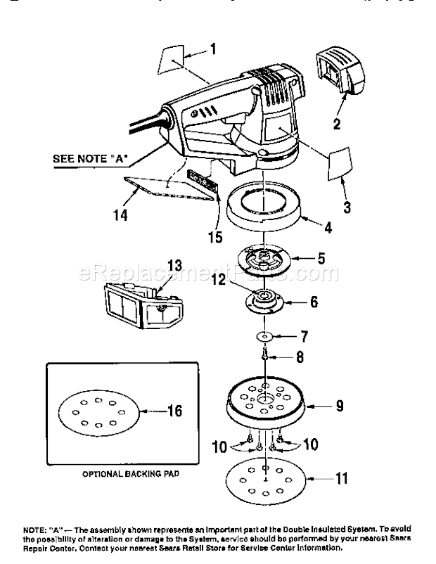 Unit Parts Diagram and Parts List for 315277170  Craftsman Sander Polisher