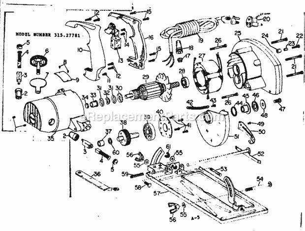 Unit Parts Diagram and Parts List for 31527781  Craftsman Circular Saw