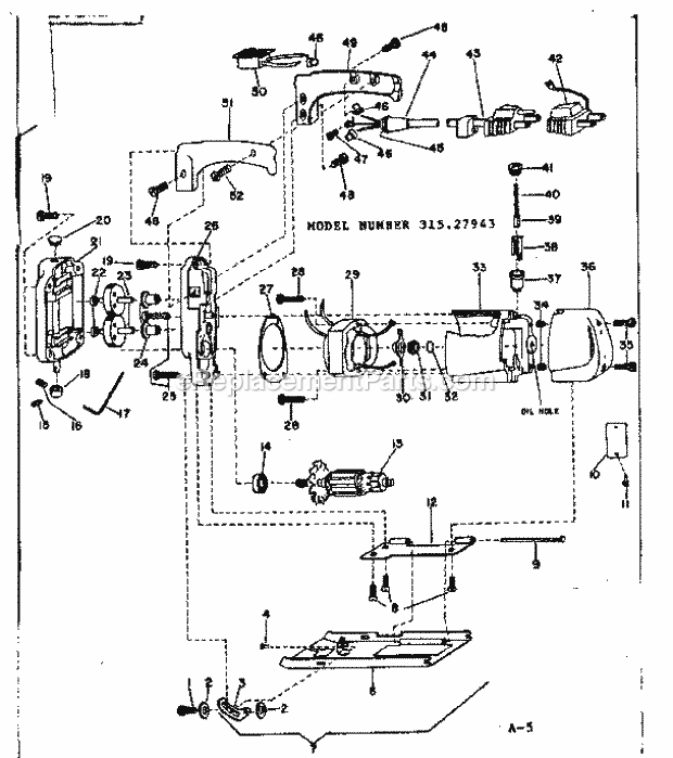 Unit Parts Diagram and Parts List for 31527943  Craftsman Jig Saw