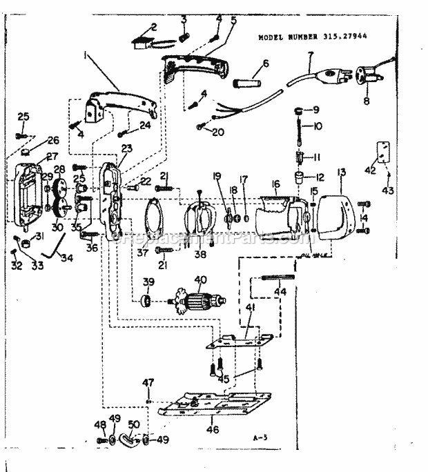 Unit Parts Diagram and Parts List for 31527944  Craftsman Jig Saw