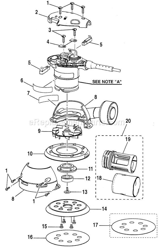 Housing Assy Diagram and Parts List for 315279570  Craftsman Sander Polisher