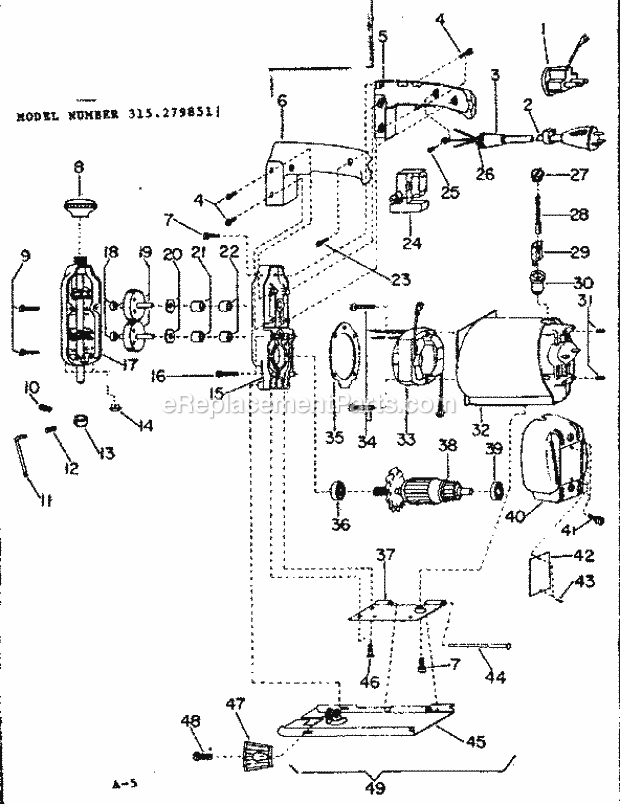 Unit Parts Diagram and Parts List for 315279851  Craftsman Jig Saw