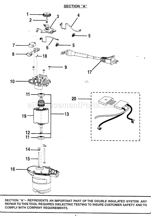 Motor Assy Diagram and Parts List for 315279870  Craftsman Sander Polisher