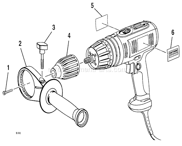 Housing Diagram and Parts List for 315279940  Craftsman Cordless Drill