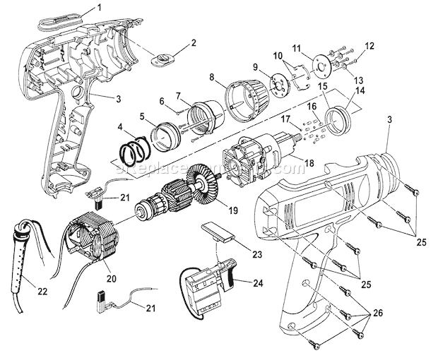 Motor/Gear Diagram and Parts List for 315279940  Craftsman Cordless Drill