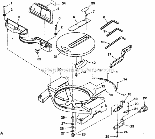 Base Assy Diagram and Parts List for 315285260  Craftsman Miter Saw