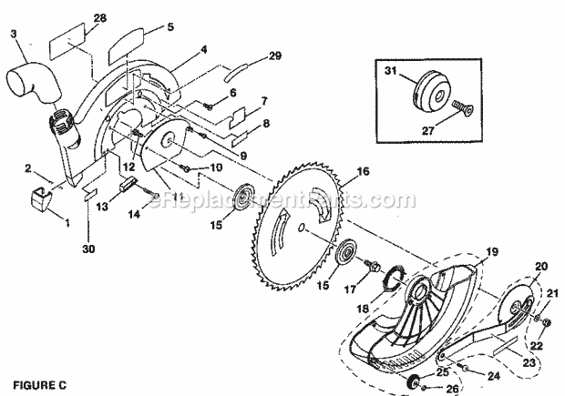 Blade Guard Assy Diagram and Parts List for 315285260  Craftsman Miter Saw