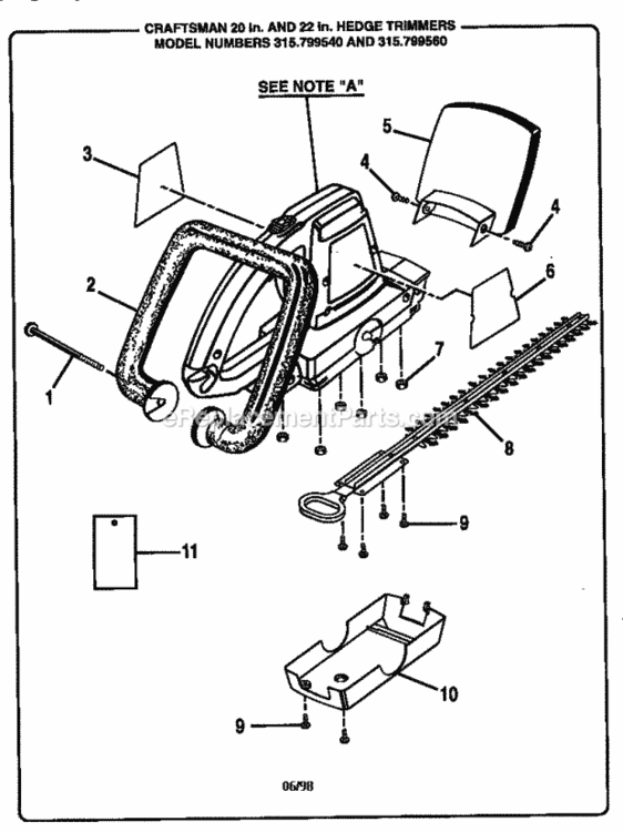 Page A Diagram and Parts List for 315799540  Craftsman Hedge Trimmer