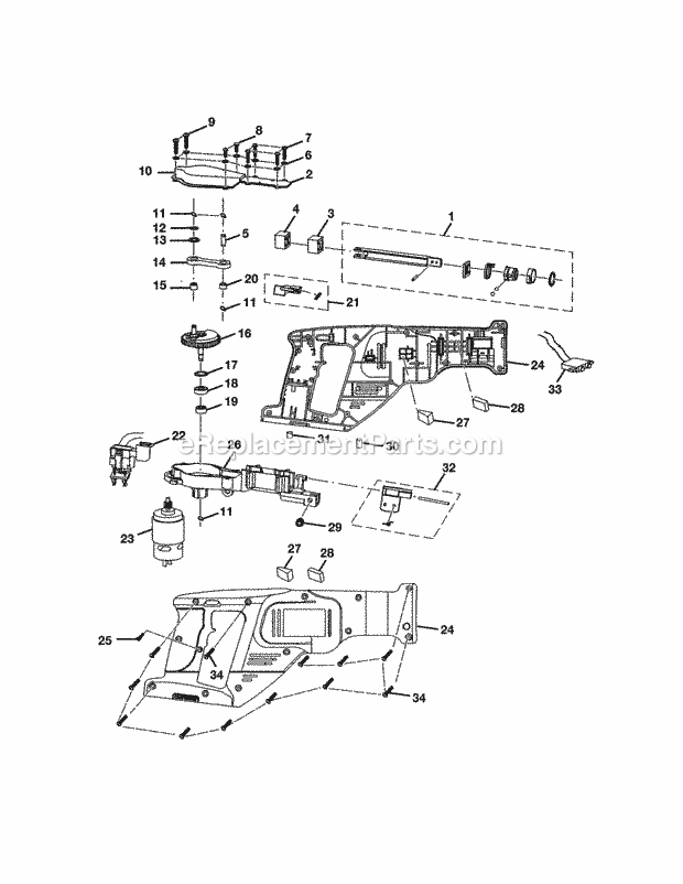 Motor / Housing / Sliding Rod Diagram and Parts List for 315CRS1000  Craftsman Reciprocating Saw