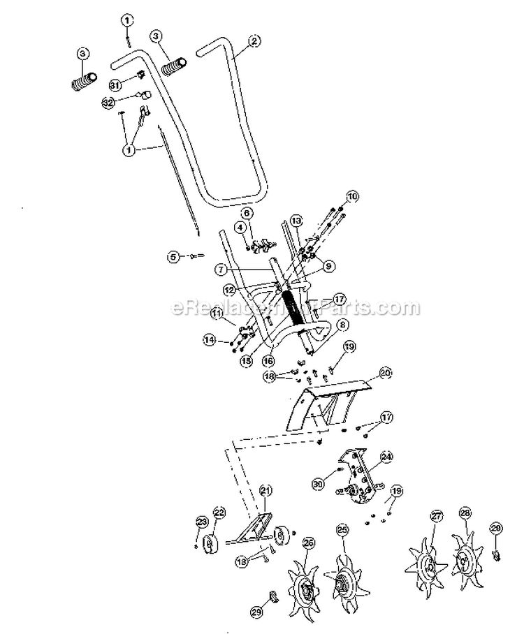 HandlesTines Diagram and Parts List for 316292640  Craftsman Tiller