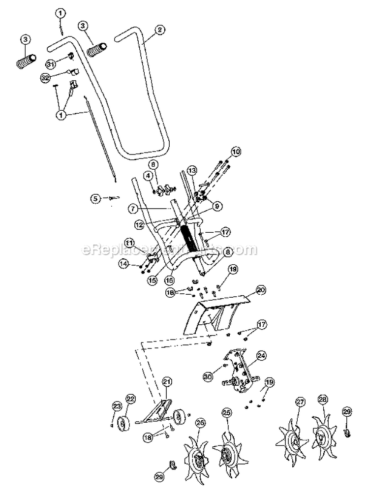 Handle BarTinesGearbox Diagram and Parts List for 316292640  Craftsman Tiller