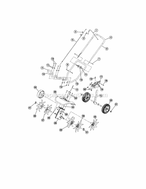 Page B Diagram and Parts List for 316292711  Craftsman Cultivator