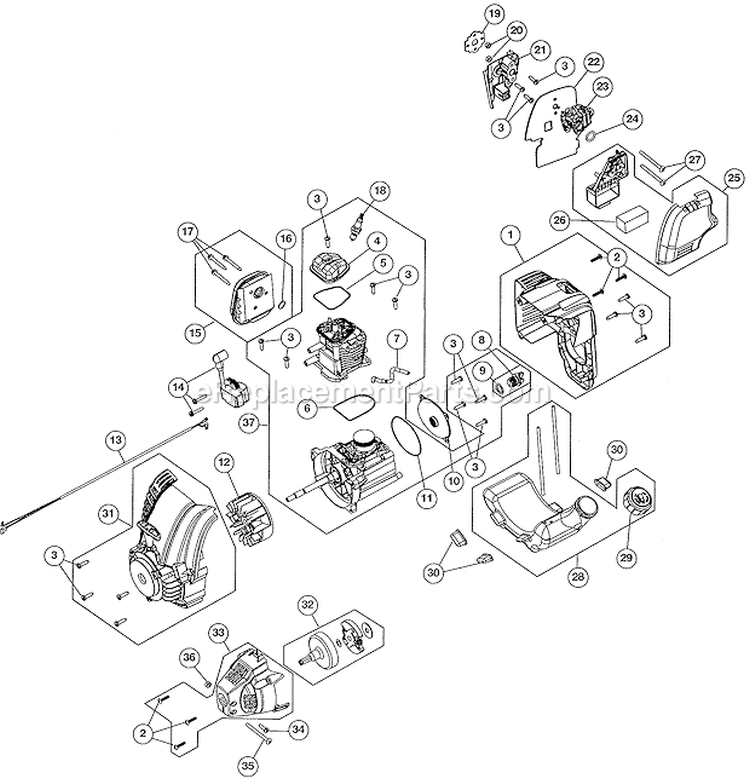 Short Block And Fuel Tank Diagram and Parts List for 316791961  Craftsman Trimmer