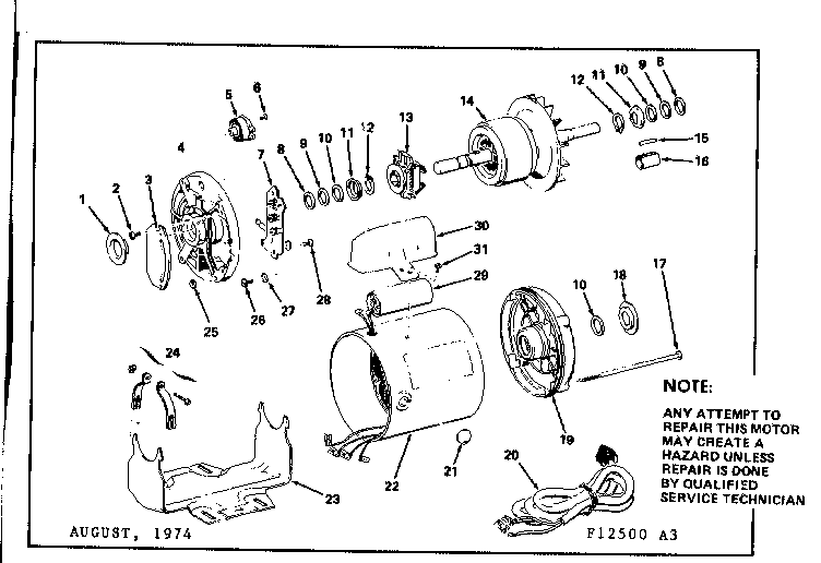 3 H.p. Capacitor Start A.c. Motor Diagram and Parts List for 11312500  Craftsman Miscellaneous
