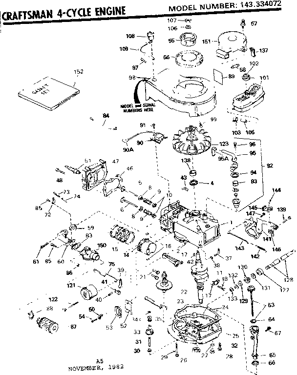 Replacement Parts Diagram and Parts List for 143334072  Craftsman Engine