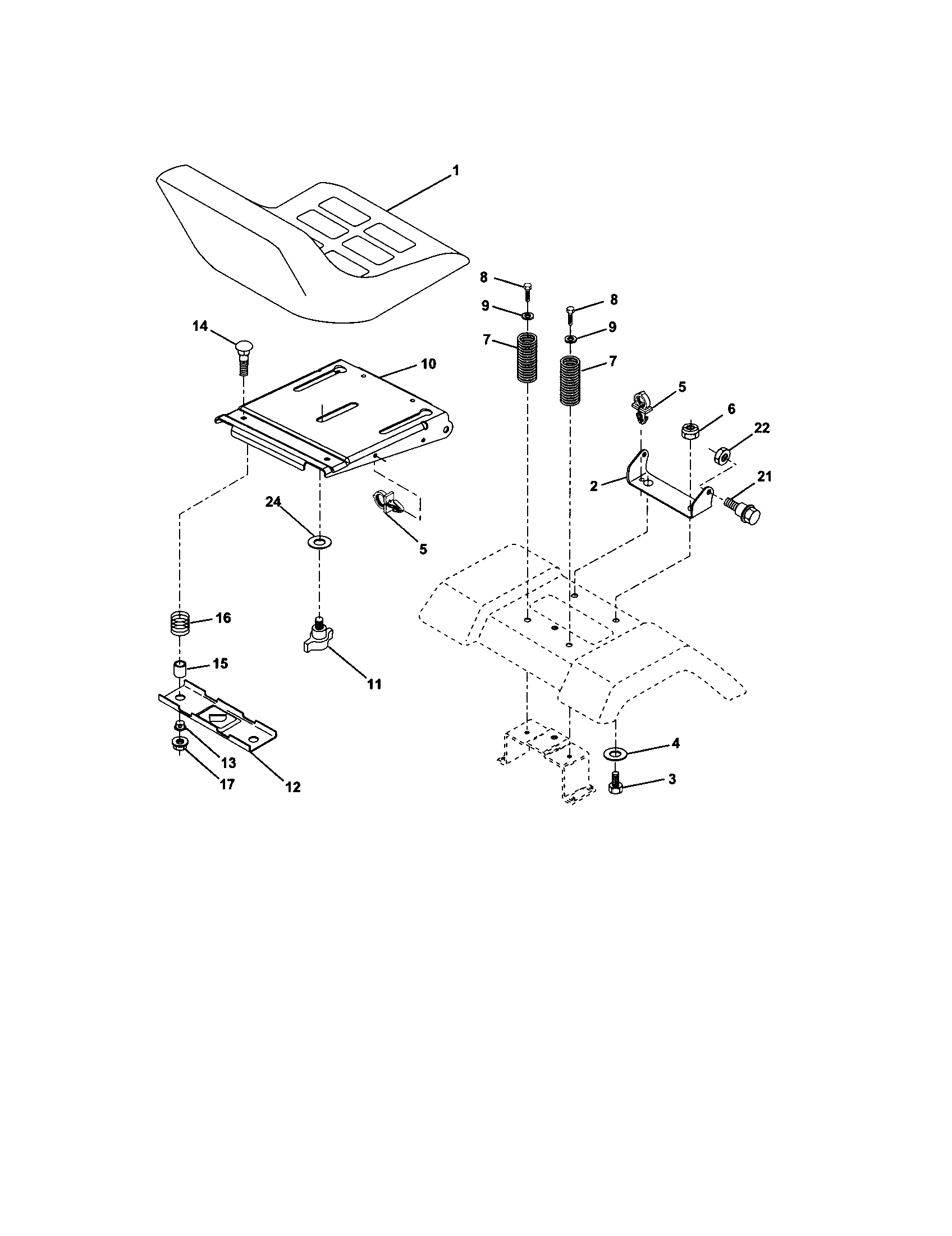 Seat Assembly Diagram and Parts List for 917274762  Craftsman Lawn Tractor