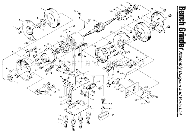 Unit Parts Diagram and Parts List for 319190450  Craftsman Bench Grinder
