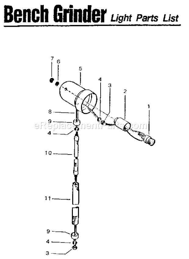 Light Diagram and Parts List for 319190450  Craftsman Bench Grinder