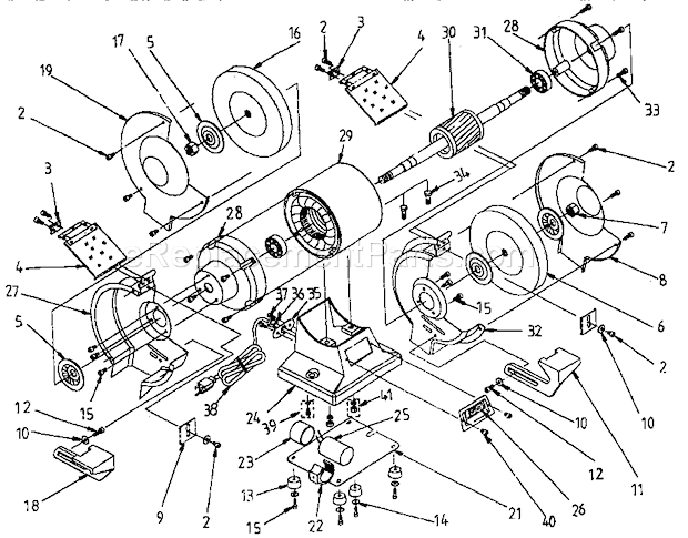 5 - Inch Bench Grinder Diagram and Parts List for 319190610  Craftsman Bench Grinder