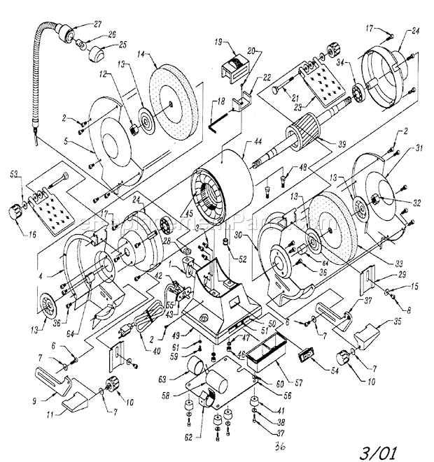 Cabinet Parts Diagram and Parts List for 319287080  Craftsman Bench Grinder