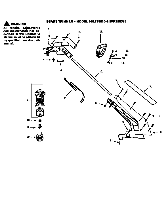 Replacement Parts Diagram and Parts List for 358798010  Craftsman Trimmer