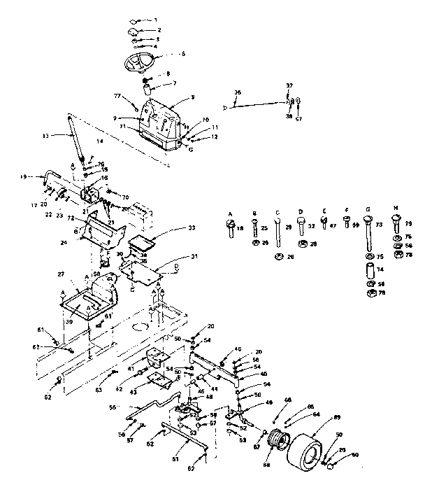 Steering Assembly Diagram and Parts List for 917255810(1987)  Craftsman Lawn Tractor