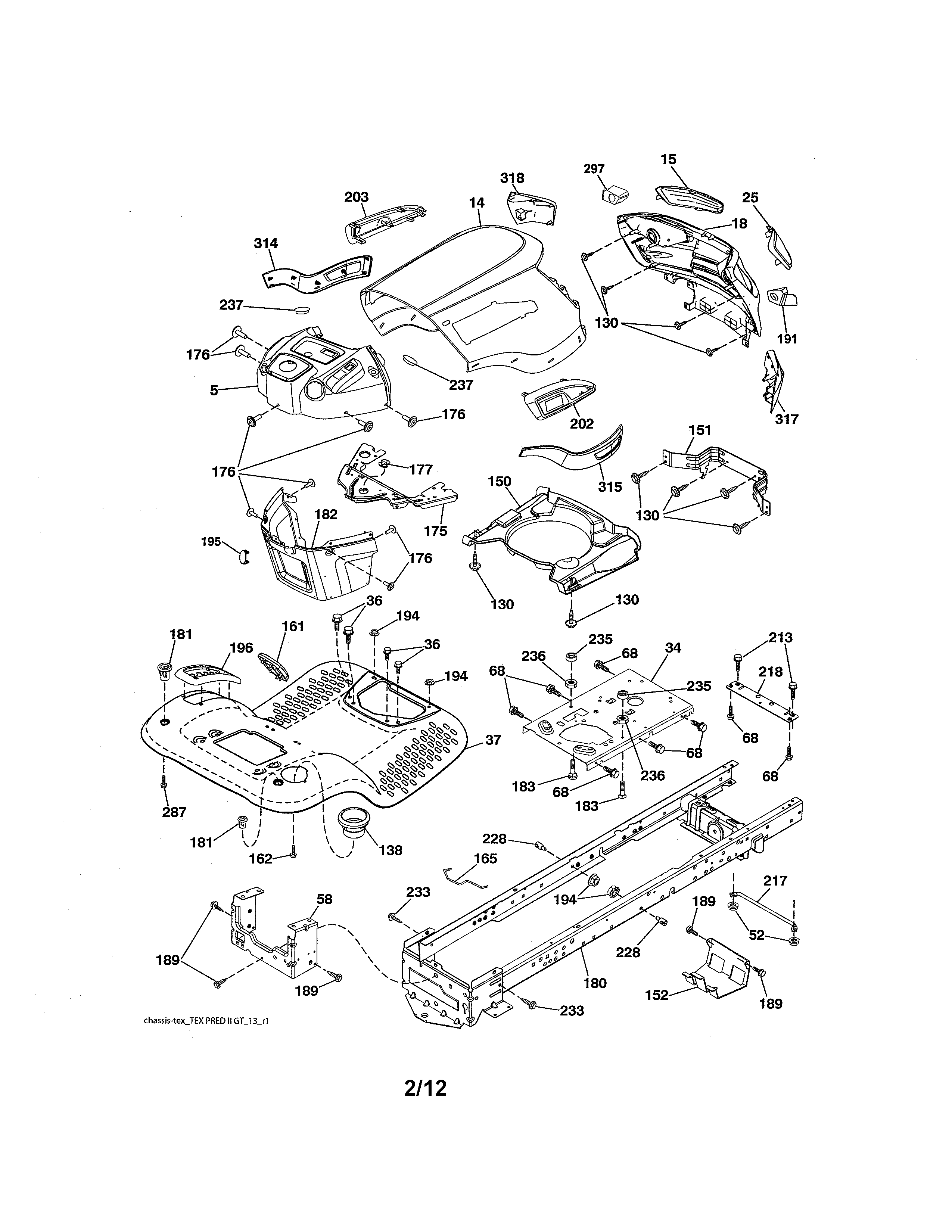 Chassis Diagram and Parts List for 917280080  Craftsman Lawn Tractor