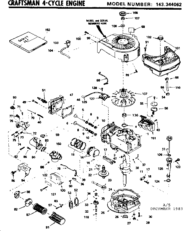 Replacement Parts Diagram and Parts List for 143344062  Craftsman Engine
