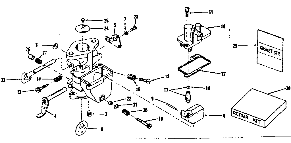 Carburetor Diagram and Parts List for 143524041  Craftsman Engine