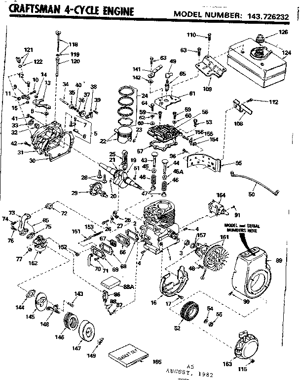 Replacement Parts Diagram and Parts List for 143726232  Craftsman Engine