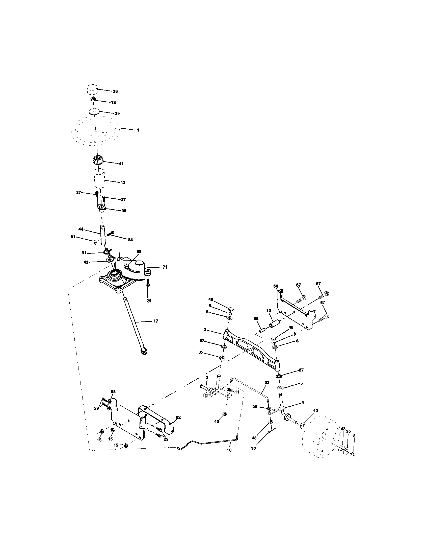 Steering Assembly Diagram and Parts List for 917273401  Craftsman Lawn Tractor