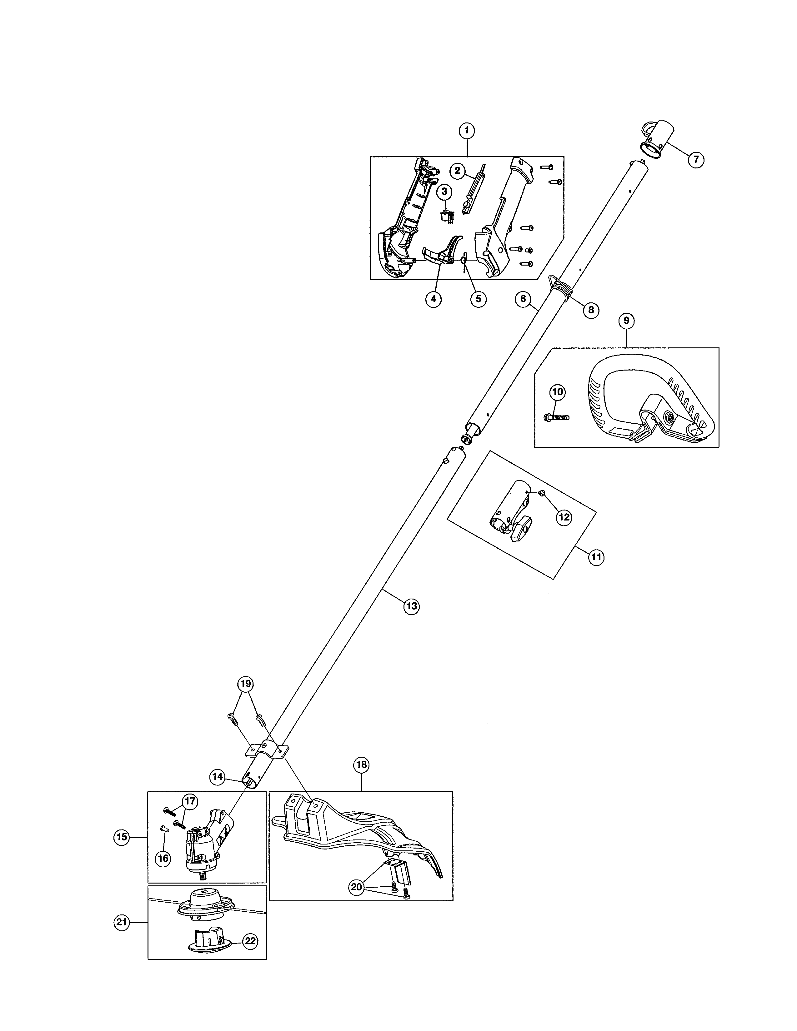 Drive Shaft/handle/shield Diagram and Parts List for 316731973  Craftsman Trimmer